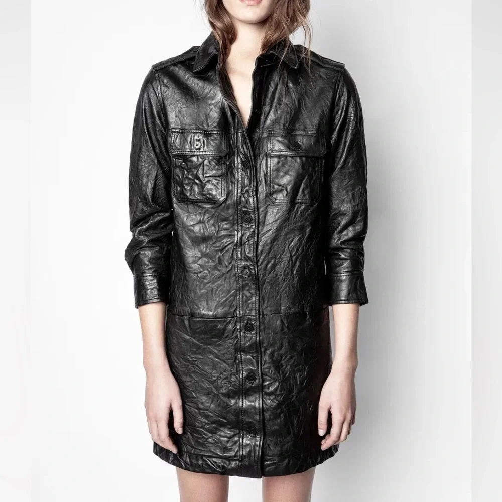 ZADIG & VOLTAIRE Rexy Crinkle Lamb Leather Dress - Picture 2 of 10